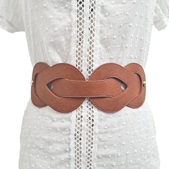 Western Brown Wide Waist Belt  Faux Leather Braided Corset stretch Festival - Picture 1 of 13